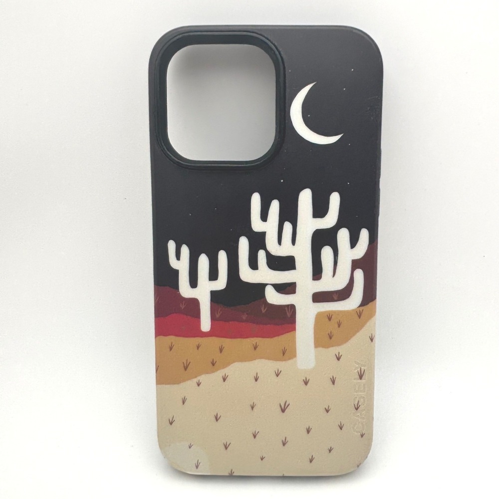Casely iPhone 14 Pro Max Case Desert Moon Cacti Landscape Black Tan Burgundy